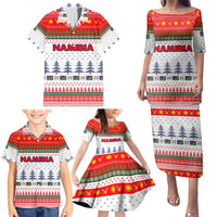 Namibia Christmas Family Matching Puletasi and Hawaiian Shirt with Red-Green Theme, Coat of Arms, and National Flag Motif - Wonder Print Shop
