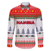 Namibia Christmas Family Matching Short Sleeve Bodycon Dress and Hawaiian Shirt with Red-Green Theme, Coat of Arms, and National Flag Motif - Wonder Print Shop