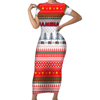Namibia Christmas Family Matching Short Sleeve Bodycon Dress and Hawaiian Shirt with Red-Green Theme, Coat of Arms, and National Flag Motif - Wonder Print Shop