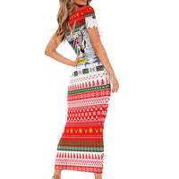 Namibia Christmas Family Matching Short Sleeve Bodycon Dress and Hawaiian Shirt with Red-Green Theme, Coat of Arms, and National Flag Motif - Wonder Print Shop