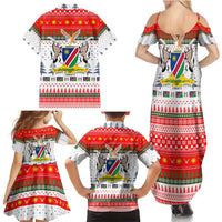 Namibia Christmas Family Matching Summer Maxi Dress and Hawaiian Shirt with Red-Green Theme, Coat of Arms, and National Flag Motif - Wonder Print Shop