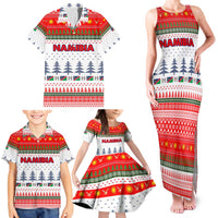 Namibia Christmas Family Matching Tank Maxi Dress and Hawaiian Shirt with Red-Green Theme, Coat of Arms, and National Flag Motif - Wonder Print Shop