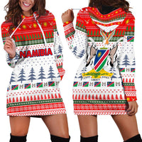 Namibia Christmas Hoodie Dress with Red-Green Theme, Coat of Arms, and National Flag Motif - Wonder Print Shop