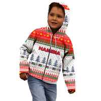 Namibia Christmas Kid Hoodie with Red-Green Theme, Coat of Arms, and National Flag Motif - Wonder Print Shop