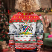 Namibia Christmas Kid Ugly Christmas Sweater with Red-Green Theme, Coat of Arms, and National Flag Motif - Wonder Print Shop