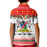 Namibia Christmas Kid Polo Shirt with Red-Green Theme, Coat of Arms, and National Flag Motif - Wonder Print Shop