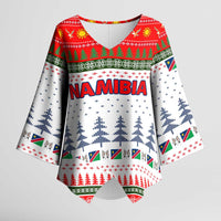 Namibia Christmas Kimono Sleeve Blouse with Red-Green Theme, Coat of Arms, and National Flag Motif - Wonder Print Shop
