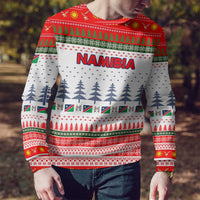 Namibia Christmas Ugly Christmas Sweater with Red-Green Theme, Coat of Arms, and National Flag Motif - Wonder Print Shop