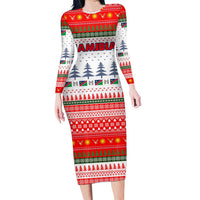 Namibia Christmas Long Sleeve Bodycon Dress with Red-Green Theme, Coat of Arms, and National Flag Motif - Wonder Print Shop