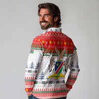 Namibia Christmas Long Sleeve Polo Shirt with Red-Green Theme, Coat of Arms, and National Flag Motif - Wonder Print Shop