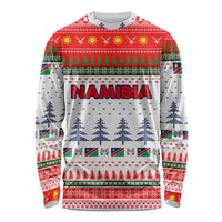 Namibia Christmas Long Sleeve Shirt with Red-Green Theme, Coat of Arms, and National Flag Motif - Wonder Print Shop