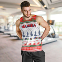 Namibia Christmas Men Tank Top with Red-Green Theme, Coat of Arms, and National Flag Motif - Wonder Print Shop