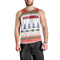 Namibia Christmas Men Tank Top with Red-Green Theme, Coat of Arms, and National Flag Motif - Wonder Print Shop