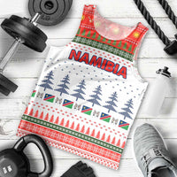 Namibia Christmas Men Tank Top with Red-Green Theme, Coat of Arms, and National Flag Motif - Wonder Print Shop