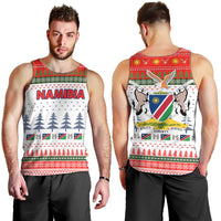 Namibia Christmas Men Tank Top with Red-Green Theme, Coat of Arms, and National Flag Motif - Wonder Print Shop