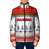 Namibia Christmas Padded Jacket with Red-Green Theme, Coat of Arms, and National Flag Motif - Wonder Print Shop