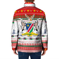 Namibia Christmas Padded Jacket with Red-Green Theme, Coat of Arms, and National Flag Motif - Wonder Print Shop