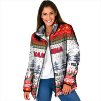Namibia Christmas Padded Jacket with Red-Green Theme, Coat of Arms, and National Flag Motif - Wonder Print Shop