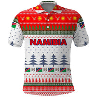 Namibia Christmas Polo Shirt with Red-Green Theme, Coat of Arms, and National Flag Motif - Wonder Print Shop
