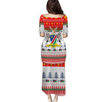 Namibia Christmas Puletasi with Red-Green Theme, Coat of Arms, and National Flag Motif - Wonder Print Shop