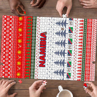 Namibia Christmas Puzzle with Red-Green Theme, Coat of Arms, and National Flag Motif - Wonder Print Shop