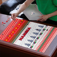 Namibia Christmas Puzzle with Red-Green Theme, Coat of Arms, and National Flag Motif - Wonder Print Shop