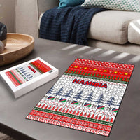 Namibia Christmas Puzzle with Red-Green Theme, Coat of Arms, and National Flag Motif - Wonder Print Shop