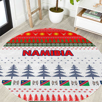 Namibia Christmas Round Carpet with Red-Green Theme, Coat of Arms, and National Flag Motif - Wonder Print Shop