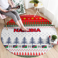 Namibia Christmas Round Carpet with Red-Green Theme, Coat of Arms, and National Flag Motif - Wonder Print Shop