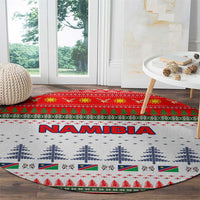 Namibia Christmas Round Carpet with Red-Green Theme, Coat of Arms, and National Flag Motif - Wonder Print Shop