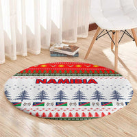 Namibia Christmas Round Carpet with Red-Green Theme, Coat of Arms, and National Flag Motif - Wonder Print Shop