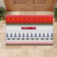 Namibia Christmas Rubber Doormat with Red-Green Theme, Coat of Arms, and National Flag Motif - Wonder Print Shop