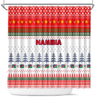 Namibia Christmas Shower Curtain with Red-Green Theme, Coat of Arms, and National Flag Motif - Wonder Print Shop