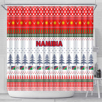 Namibia Christmas Shower Curtain with Red-Green Theme, Coat of Arms, and National Flag Motif - Wonder Print Shop