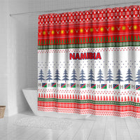 Namibia Christmas Shower Curtain with Red-Green Theme, Coat of Arms, and National Flag Motif - Wonder Print Shop