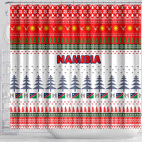 Namibia Christmas Shower Curtain with Red-Green Theme, Coat of Arms, and National Flag Motif - Wonder Print Shop