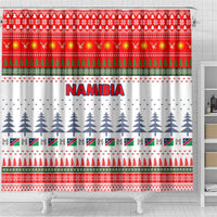 Namibia Christmas Shower Curtain with Red-Green Theme, Coat of Arms, and National Flag Motif - Wonder Print Shop