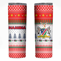 Namibia Christmas Skinny Tumbler with Red-Green Theme, Coat of Arms, and National Flag Motif - Wonder Print Shop