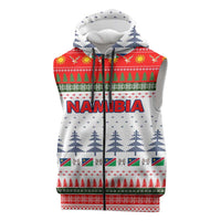 Namibia Christmas Sleeveless Zip Hoodie with Red-Green Theme, Coat of Arms, and National Flag Motif - Wonder Print Shop