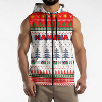 Namibia Christmas Sleeveless Zip Hoodie with Red-Green Theme, Coat of Arms, and National Flag Motif - Wonder Print Shop