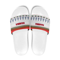 Namibia Christmas Slide Sandals with Red-Green Theme, Coat of Arms, and National Flag Motif - Wonder Print Shop