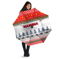 Namibia Christmas Umbrella with Red-Green Theme, Coat of Arms, and National Flag Motif - Wonder Print Shop