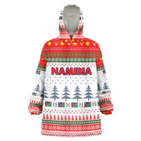 Namibia Christmas Wearable Blanket Hoodie with Red-Green Theme, Coat of Arms, and National Flag Motif - Wonder Print Shop