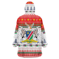 Namibia Christmas Wearable Blanket Hoodie with Red-Green Theme, Coat of Arms, and National Flag Motif - Wonder Print Shop