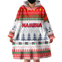 Namibia Christmas Wearable Blanket Hoodie with Red-Green Theme, Coat of Arms, and National Flag Motif - Wonder Print Shop