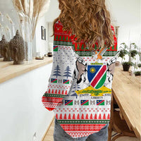 Namibia Christmas Women Casual Shirt with Red-Green Theme, Coat of Arms, and National Flag Motif - Wonder Print Shop