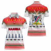 Namibia Christmas Women Polo Shirt with Red-Green Theme, Coat of Arms, and National Flag Motif - Wonder Print Shop