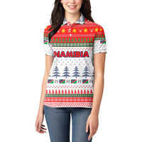 Namibia Christmas Women Polo Shirt with Red-Green Theme, Coat of Arms, and National Flag Motif - Wonder Print Shop