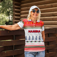 Namibia Christmas Women Polo Shirt with Red-Green Theme, Coat of Arms, and National Flag Motif - Wonder Print Shop