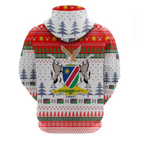 Namibia Christmas Zip Hoodie with Red-Green Theme, Coat of Arms, and National Flag Motif - Wonder Print Shop